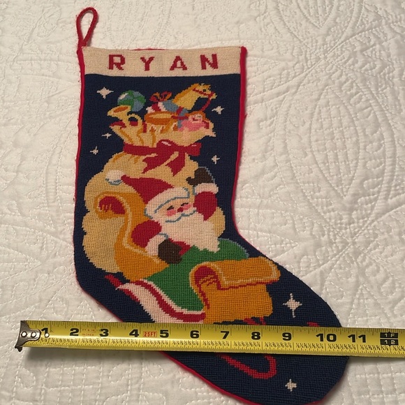 Handmade Counted Cross-stitch Christmas Stocking with Name RYAN - Picture 5 of 9